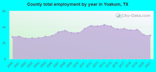 County total employment by year in Yoakum, TX