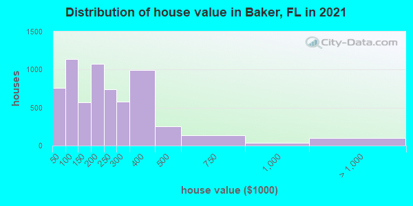 Distribution of house value in Baker, FL in 2021