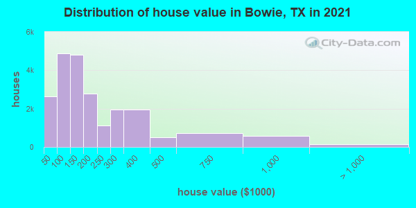 Distribution of house value in Bowie, TX in 2019
