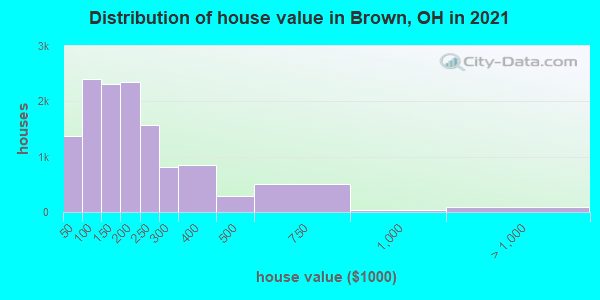 Distribution of house value in Brown, OH in 2019