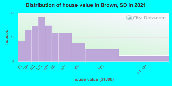 Distribution of house value in Brown, SD in 2019