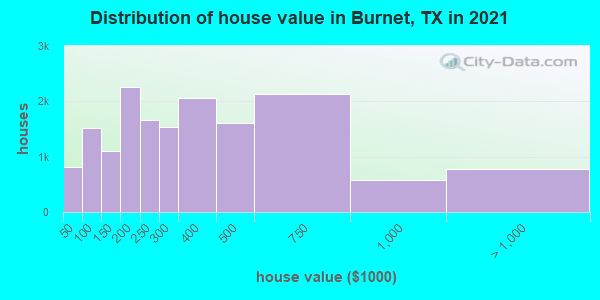 Distribution of house value in Burnet, TX in 2022