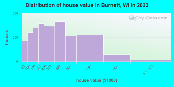 Distribution of house value in Burnett, WI in 2019