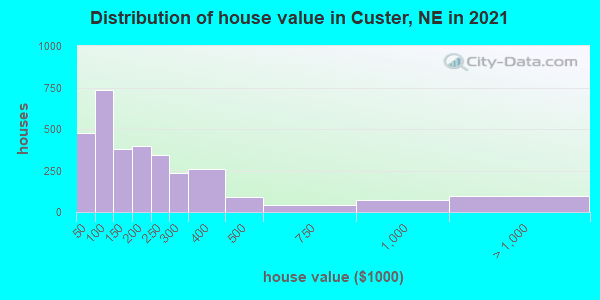 Distribution of house value in Custer, NE in 2022