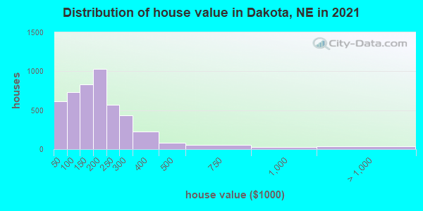 Distribution of house value in Dakota, NE in 2019