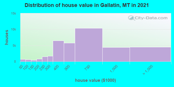 Distribution of house value in Gallatin, MT in 2019