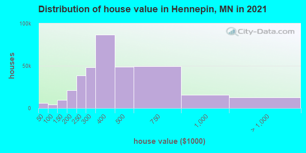Distribution of house value in Hennepin, MN in 2021