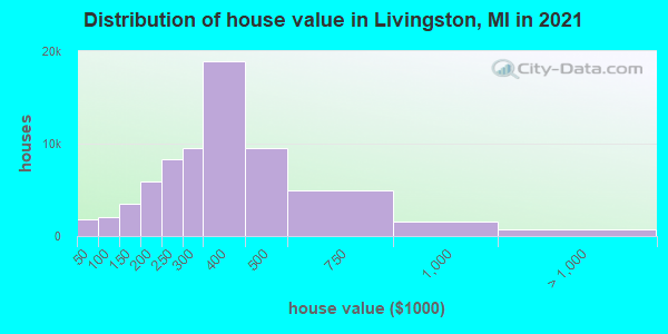 Distribution of house value in Livingston, MI in 2019