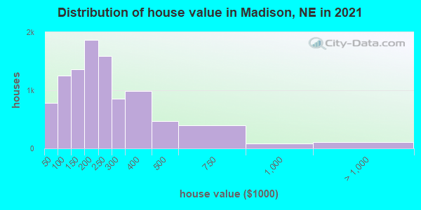 Distribution of house value in Madison, NE in 2019