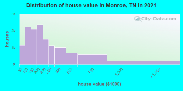 Distribution of house value in Monroe, TN in 2019