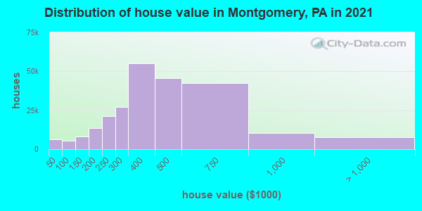 Distribution of house value in Montgomery, PA in 2021