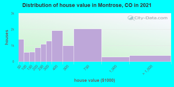 Distribution of house value in Montrose, CO in 2021