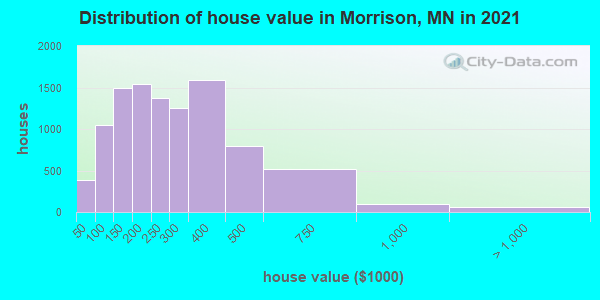 Distribution of house value in Morrison, MN in 2021