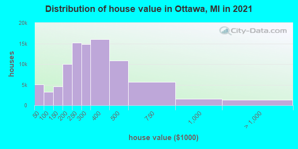 Distribution of house value in Ottawa, MI in 2021