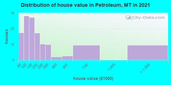 Distribution of house value in Petroleum, MT in 2019