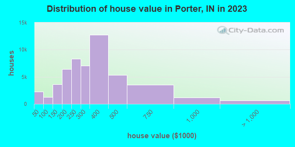 Distribution of house value in Porter, IN in 2021