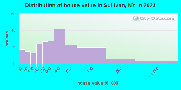 Distribution of house value in Sullivan, NY in 2021