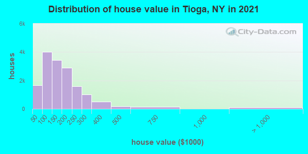 Distribution of house value in Tioga, NY in 2019