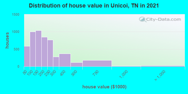 Distribution of house value in Unicoi, TN in 2019