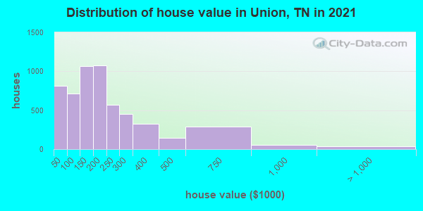 Distribution of house value in Union, TN in 2022