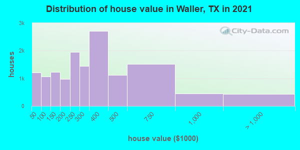 Distribution of house value in Waller, TX in 2021
