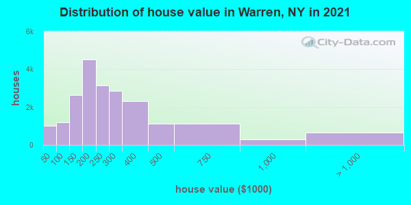 Distribution of house value in Warren, NY in 2021