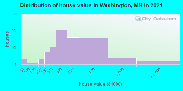 Distribution of house value in Washington, MN in 2019