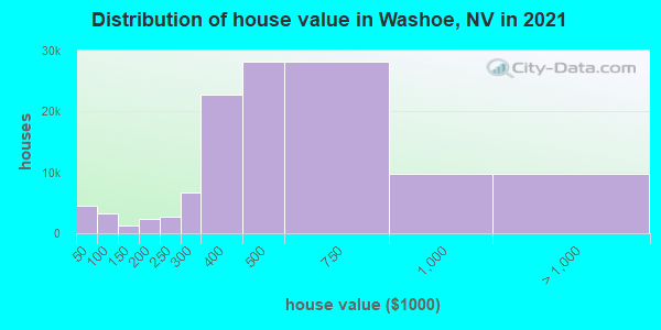 Distribution of house value in Washoe, NV in 2019