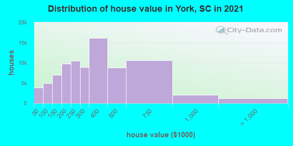 Distribution of house value in York, SC in 2021