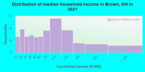 Distribution of median household income in Brown, OH in 2019