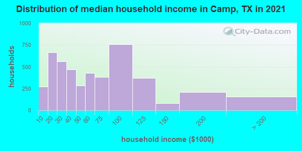 Distribution of median household income in Camp, TX in 2019