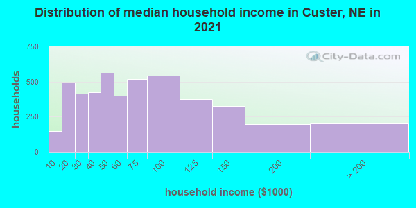 Distribution of median household income in Custer, NE in 2022