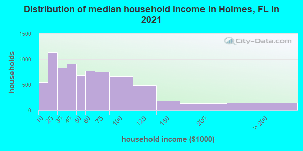 Distribution of median household income in Holmes, FL in 2022