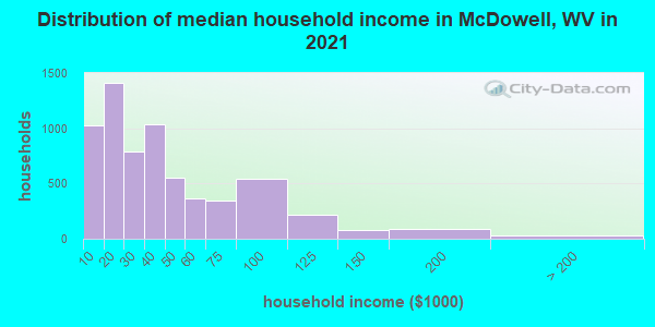Distribution of median household income in McDowell, WV in 2022