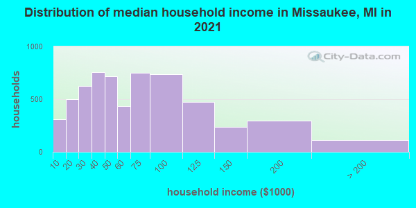 Distribution of median household income in Missaukee, MI in 2019