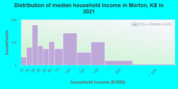 Distribution of median household income in Morton, KS in 2019