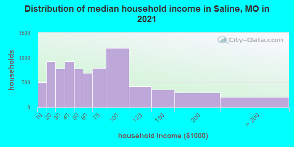 Distribution of median household income in Saline, MO in 2022