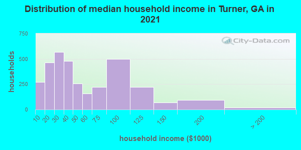Distribution of median household income in Turner, GA in 2022