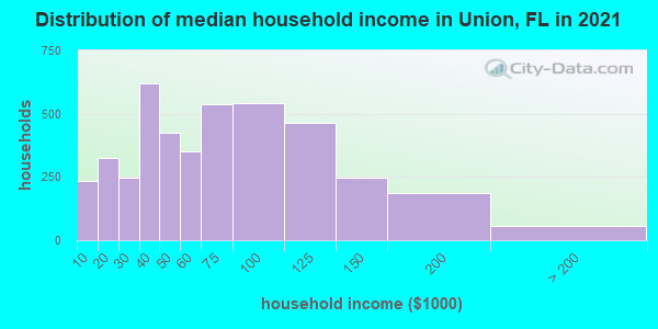 Distribution of median household income in Union, FL in 2019