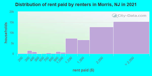 Distribution of rent paid by renters in Morris, NJ in 2019