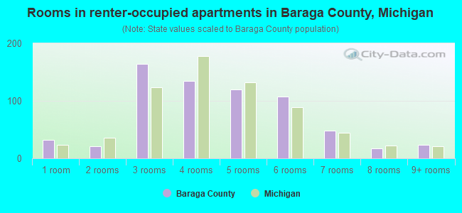 Rooms in renter-occupied apartments in Baraga County, Michigan