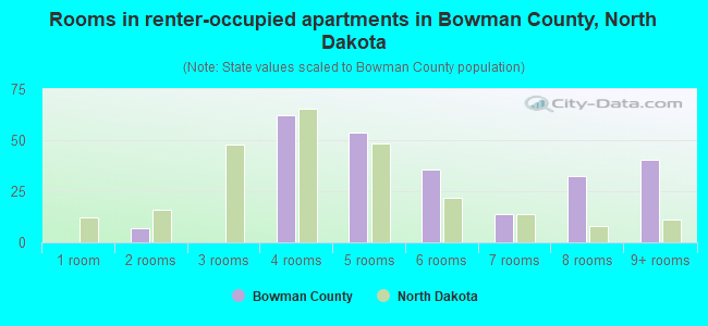 Rooms in renter-occupied apartments in Bowman County, North Dakota