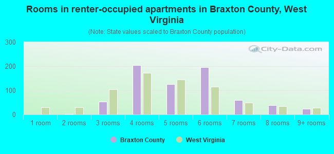 Rooms in renter-occupied apartments in Braxton County, West Virginia
