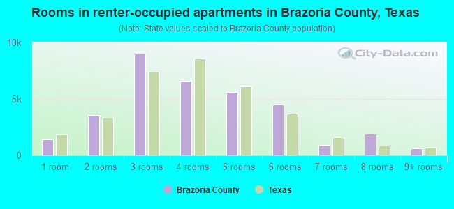 Rooms in renter-occupied apartments in Brazoria County, Texas