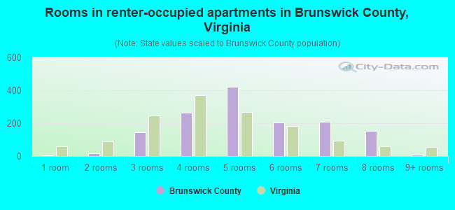 Rooms in renter-occupied apartments in Brunswick County, Virginia