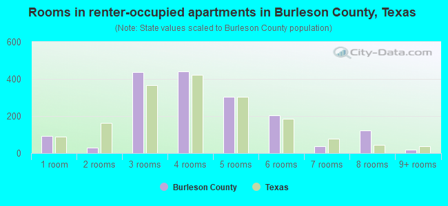 Rooms in renter-occupied apartments in Burleson County, Texas