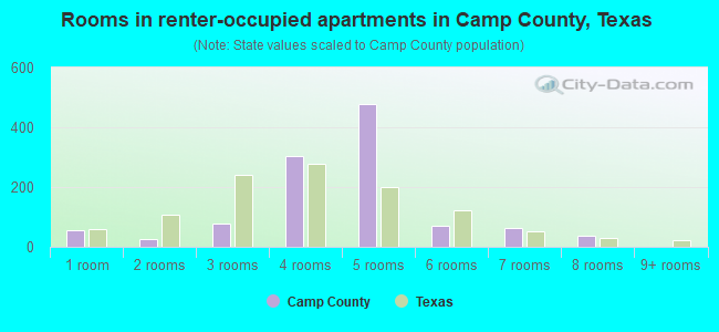 Rooms in renter-occupied apartments in Camp County, Texas