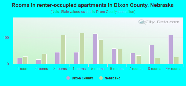 Rooms in renter-occupied apartments in Dixon County, Nebraska