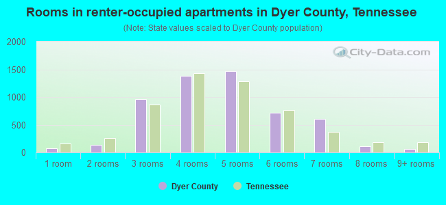 Rooms in renter-occupied apartments in Dyer County, Tennessee