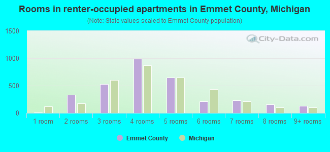 Rooms in renter-occupied apartments in Emmet County, Michigan